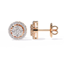 Rose gold earrings with diamond accents on a white background