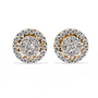 Pair of diamond earrings with gold accents on a white background