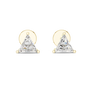 Pair of triangle-shaped diamond earrings with gold posts on a white background