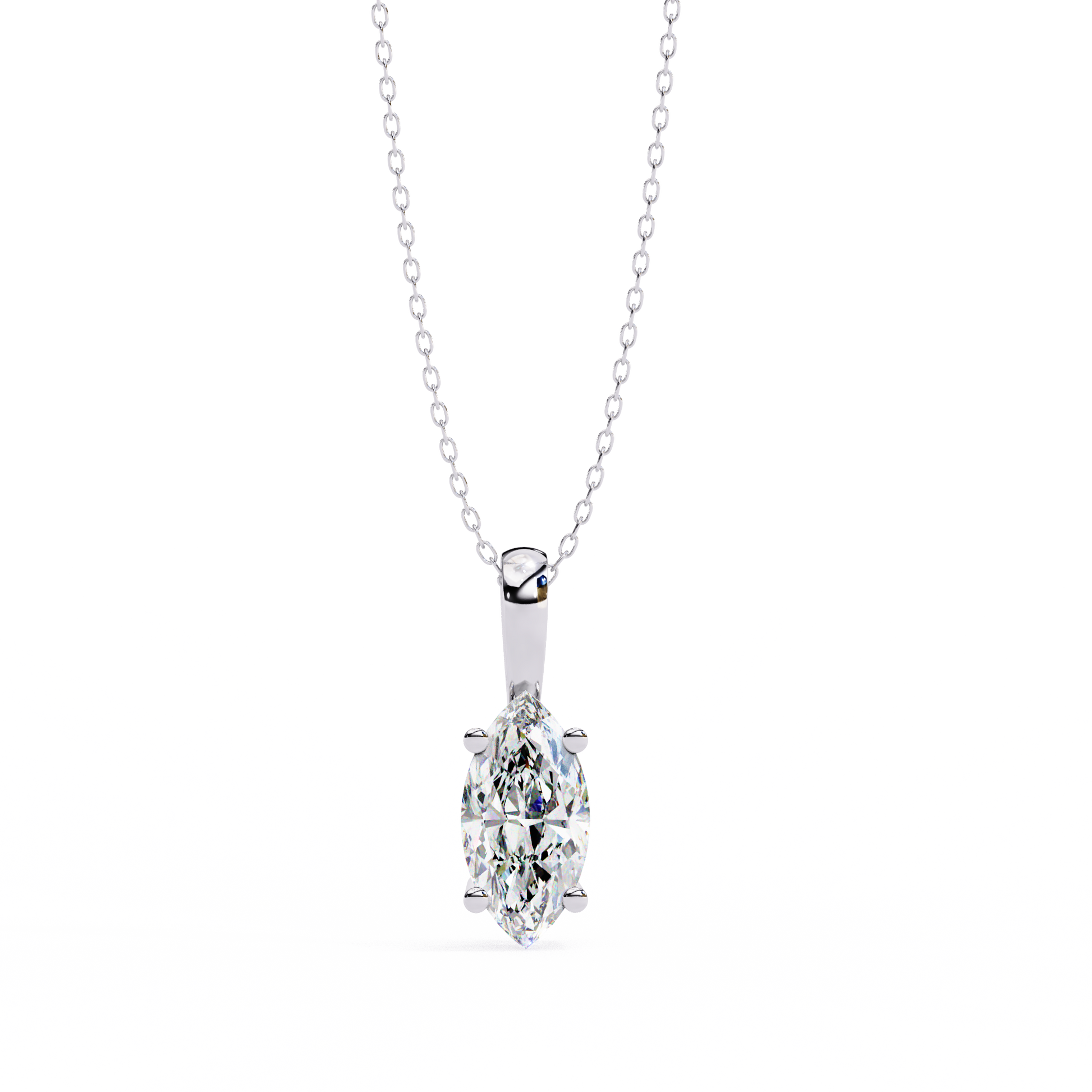 Gold necklace with a diamond pendant on a white background