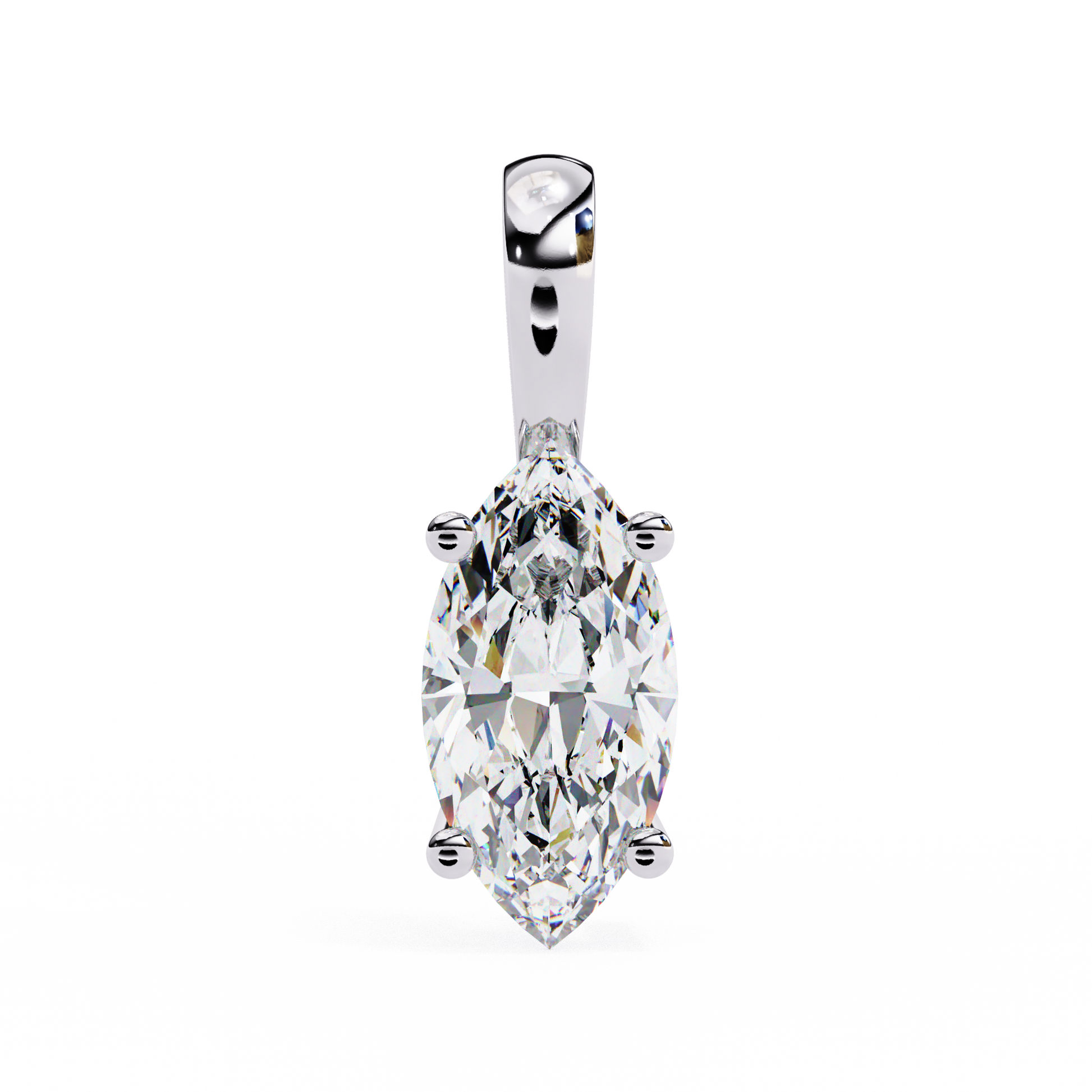 Gold necklace with a diamond pendant on a white background