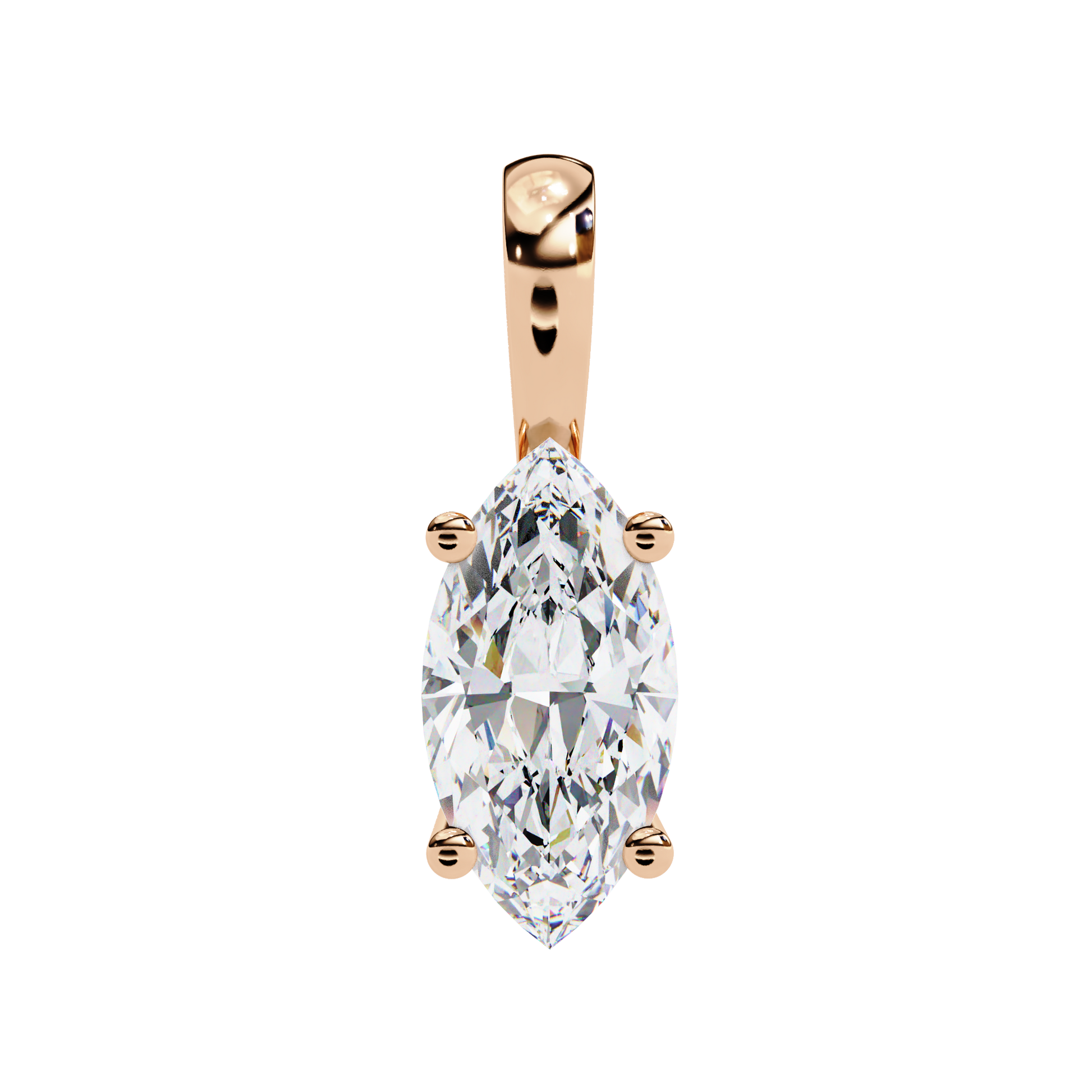Gold necklace with a diamond pendant on a white background