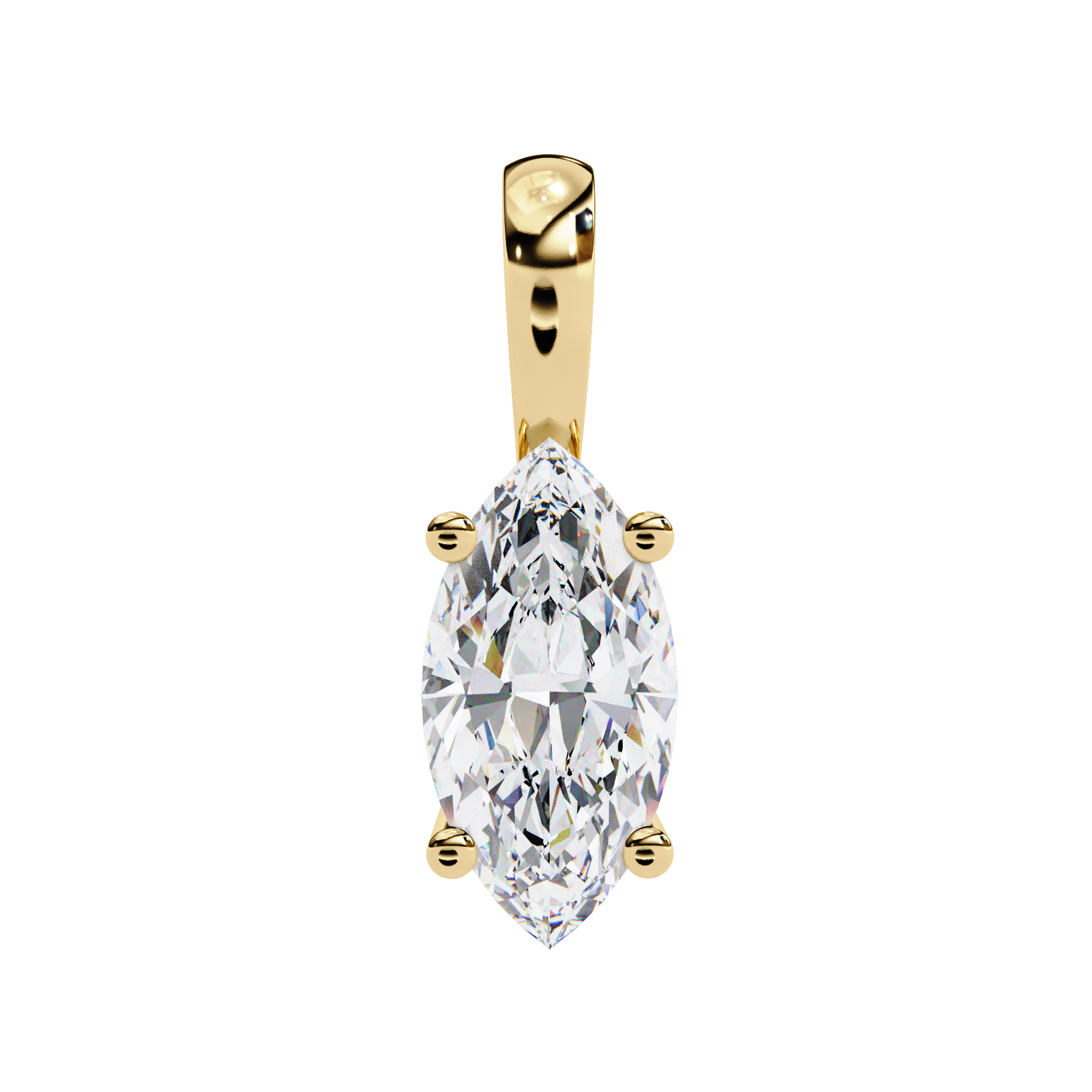 Gold necklace with a diamond pendant on a white background