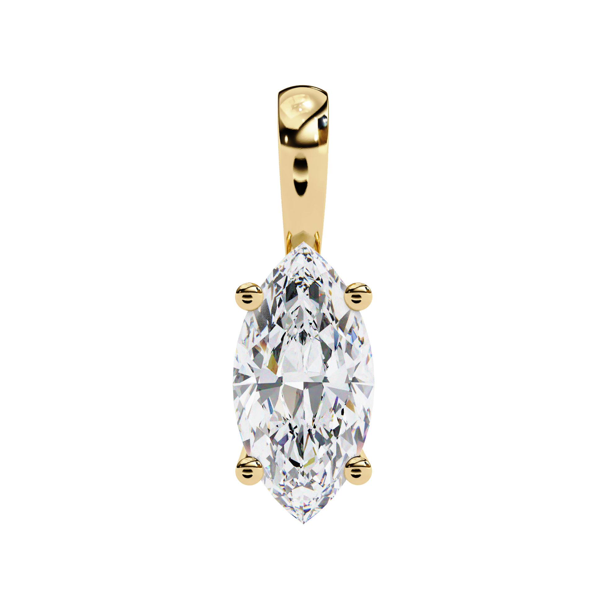 Gold necklace with a diamond pendant on a white background