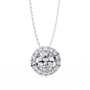 vertical oval centre diamond is encircled by a scalloped border of shimmering accent stones