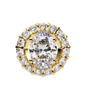 vertical oval centre diamond is encircled by a scalloped border of shimmering accent stones