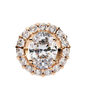 vertical oval centre diamond is encircled by a scalloped border of shimmering accent stones