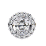 vertical oval centre diamond is encircled by a scalloped border of shimmering accent stones