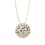 vertical oval centre diamond is encircled by a scalloped border of shimmering accent stones