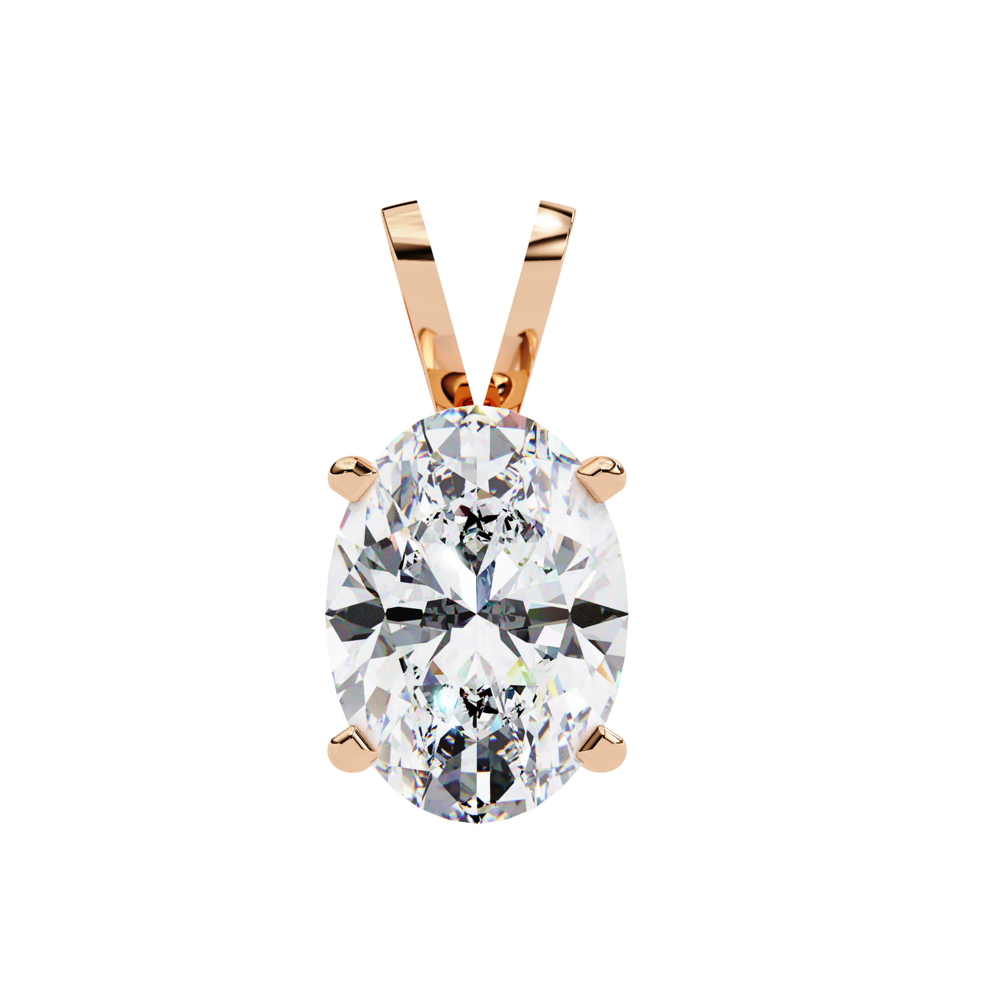 Gold necklace with a diamond pendant on a white background
