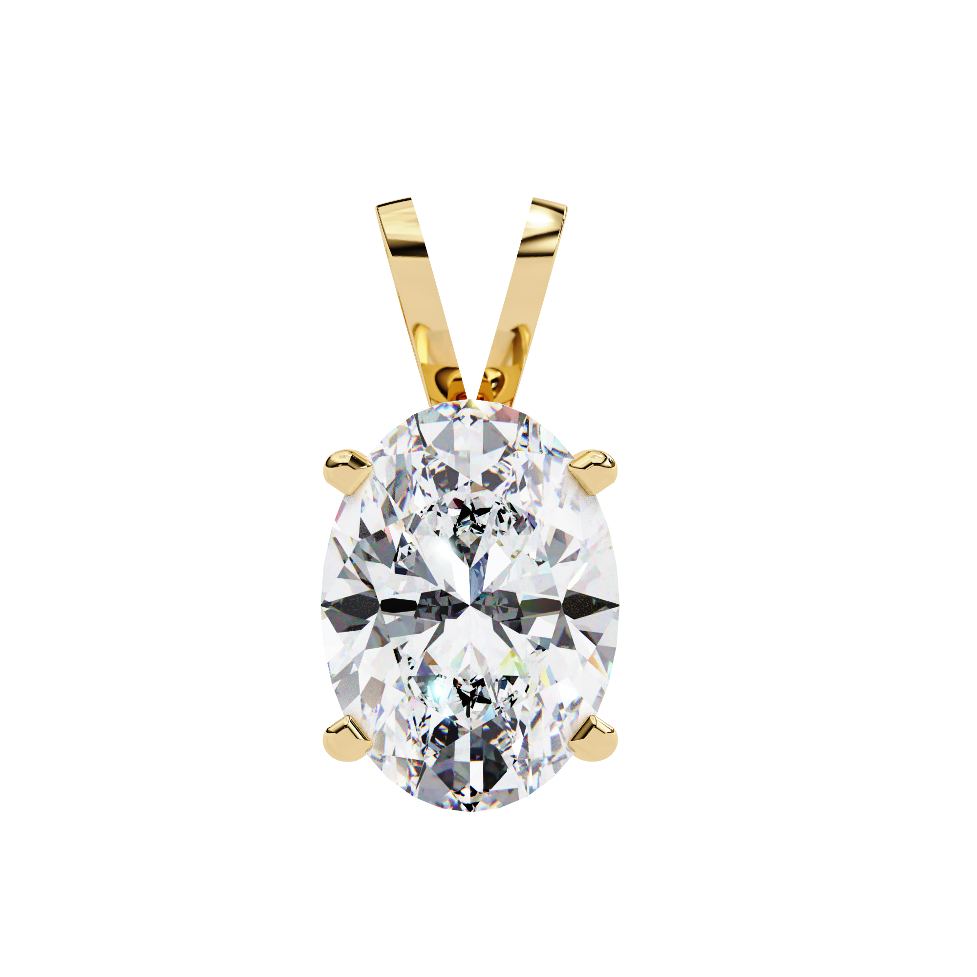 Gold necklace with a diamond pendant on a white background