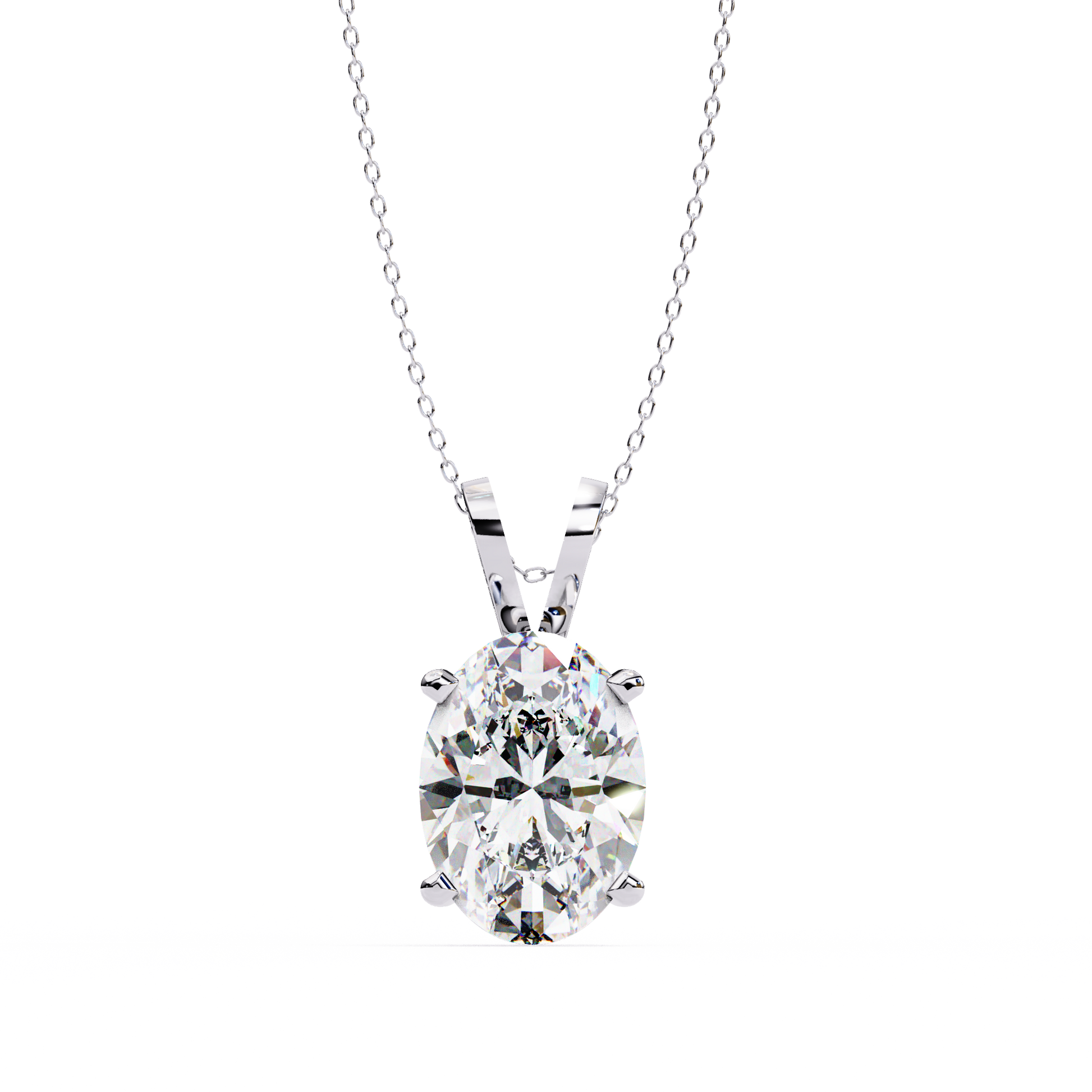 Gold necklace with a diamond pendant on a white background