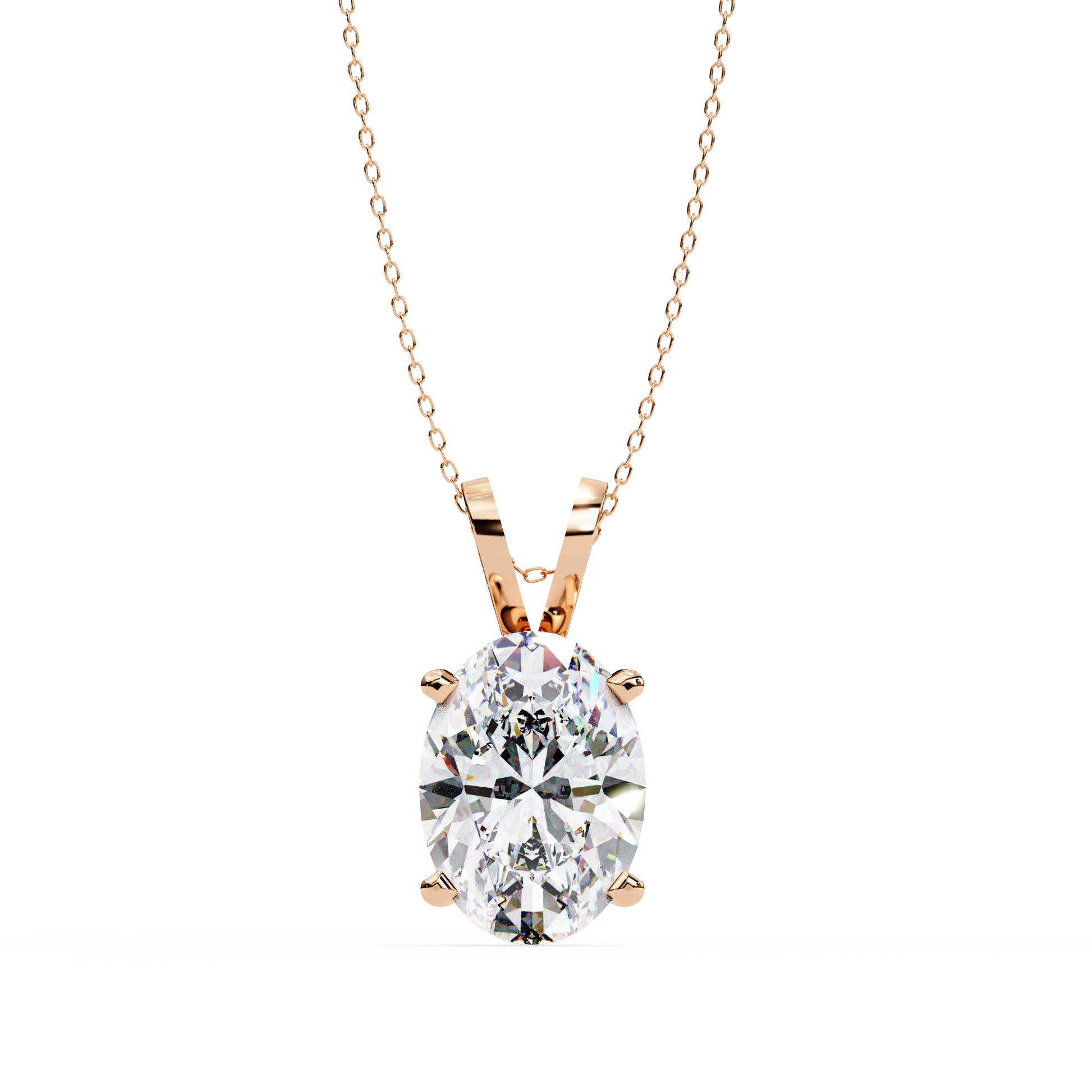 Gold necklace with a diamond pendant on a white background