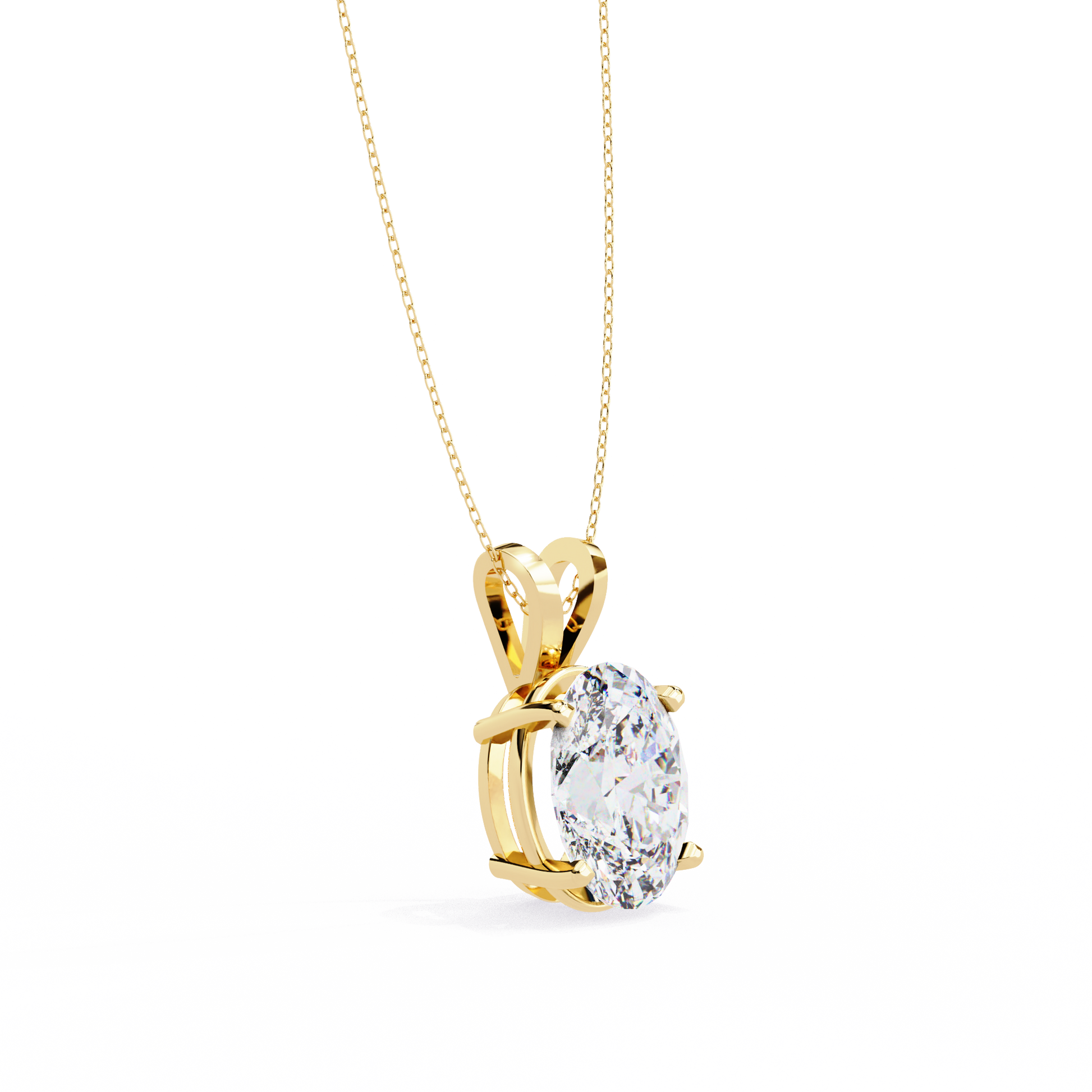 Gold necklace with a diamond pendant on a white background