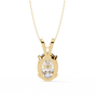 Gold necklace with a diamond pendant on a white background