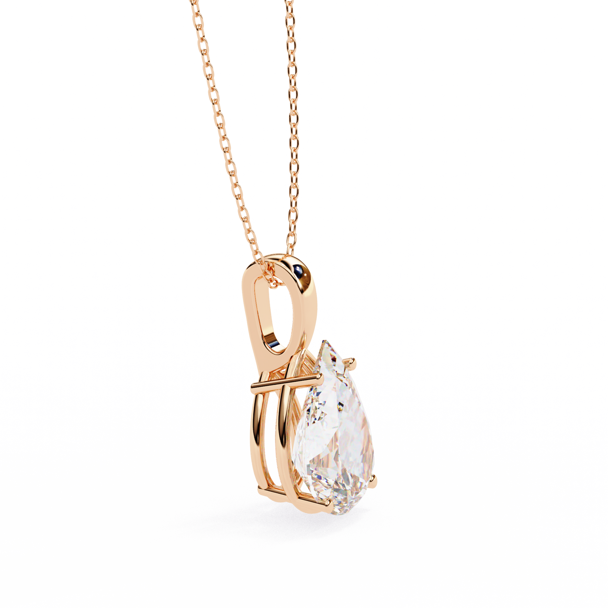Solitaire pendant showcases a breathtaking Pear-shaped diamond held in a secure vertical orientation