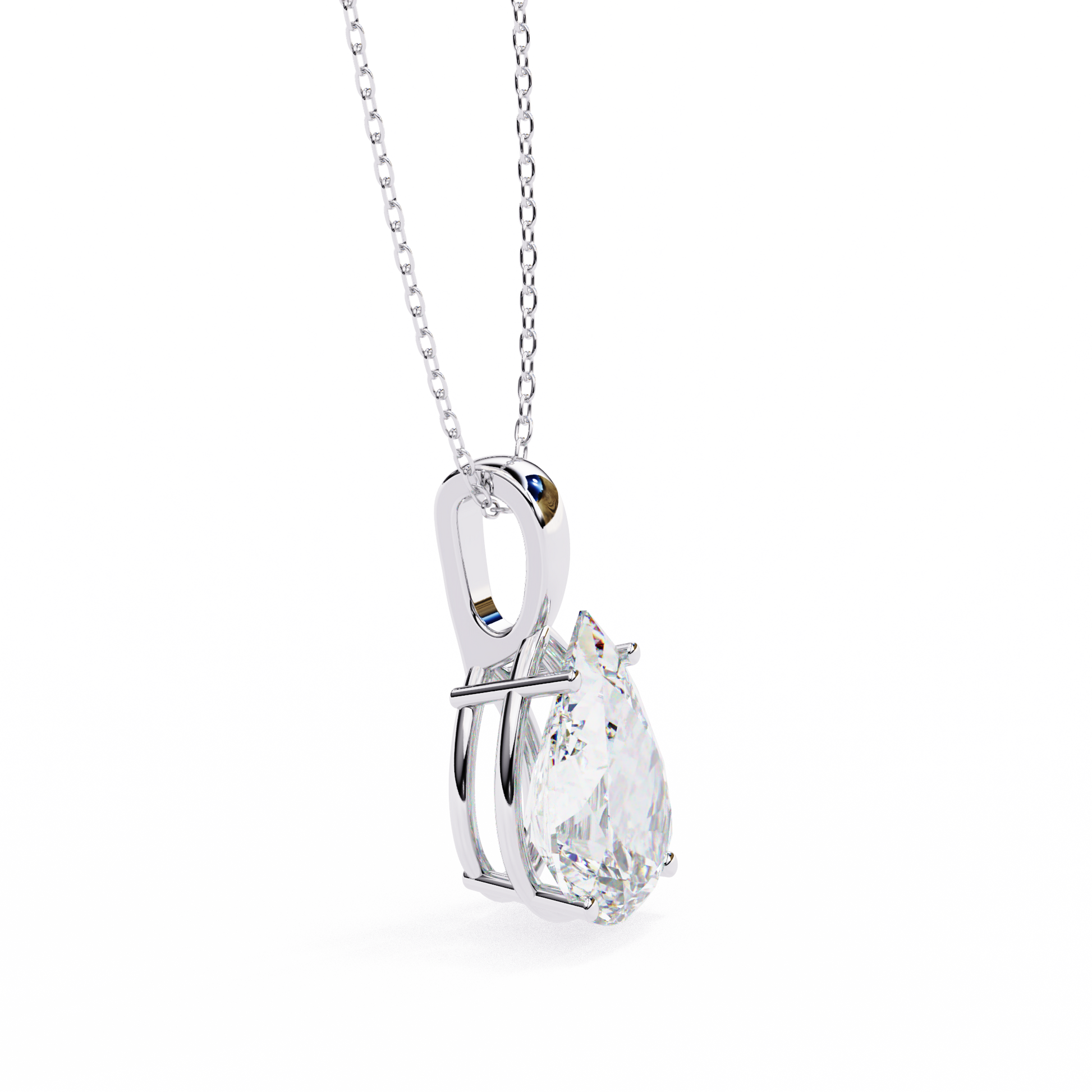 Solitaire pendant showcases a breathtaking Pear-shaped diamond held in a secure vertical orientation