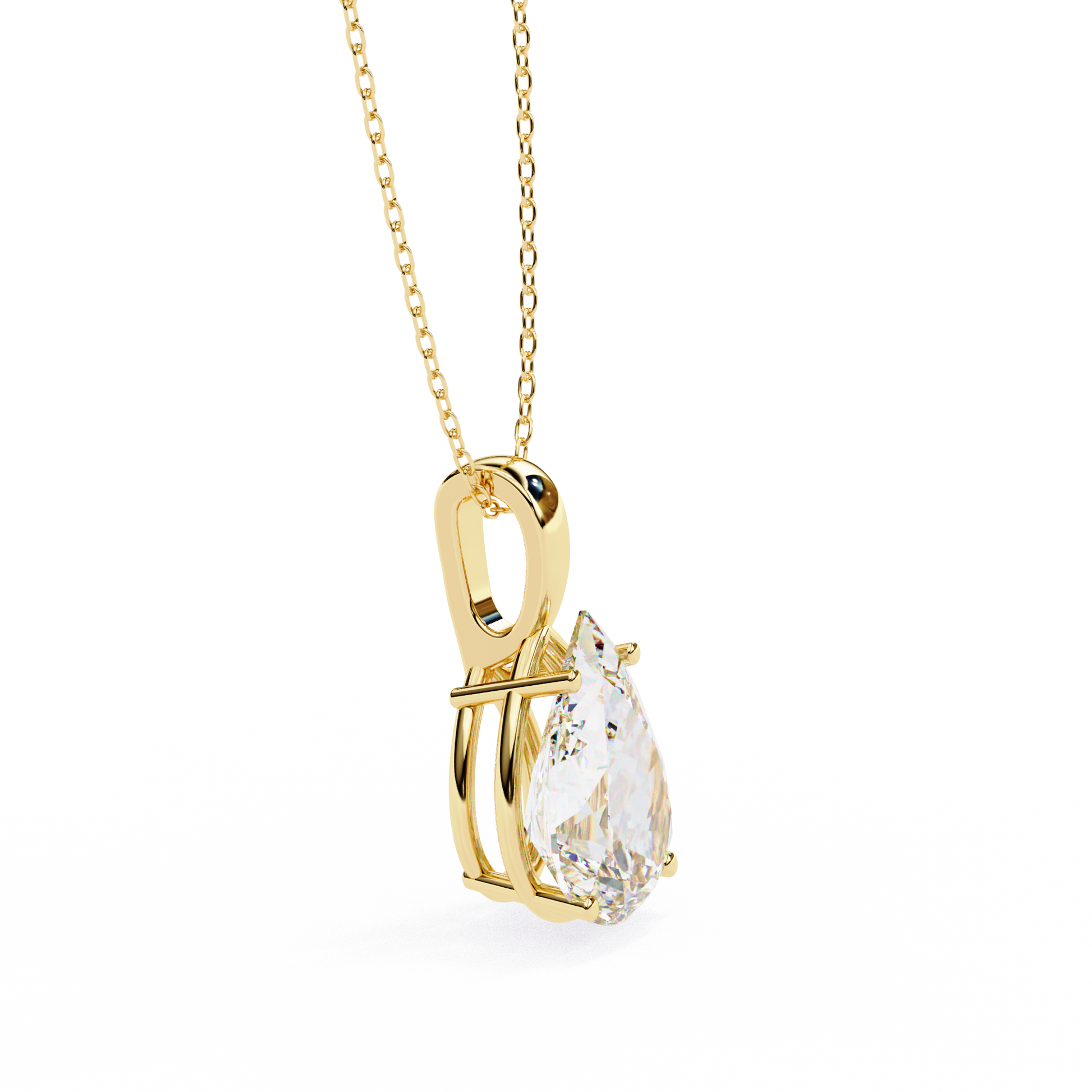 Solitaire pendant showcases a breathtaking Pear-shaped diamond held in a secure vertical orientation