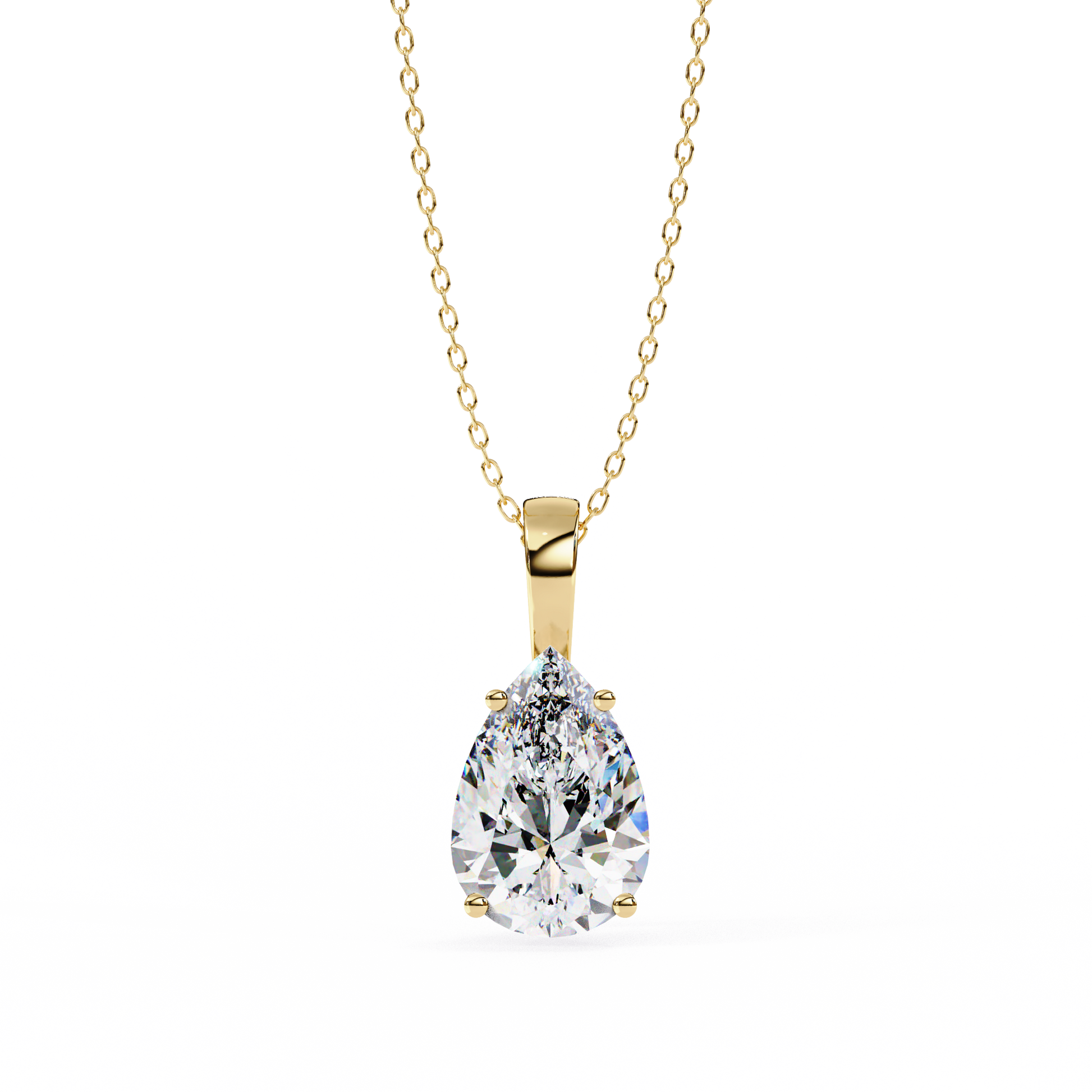 Solitaire pendant showcases a breathtaking Pear-shaped diamond held in a secure vertical orientation