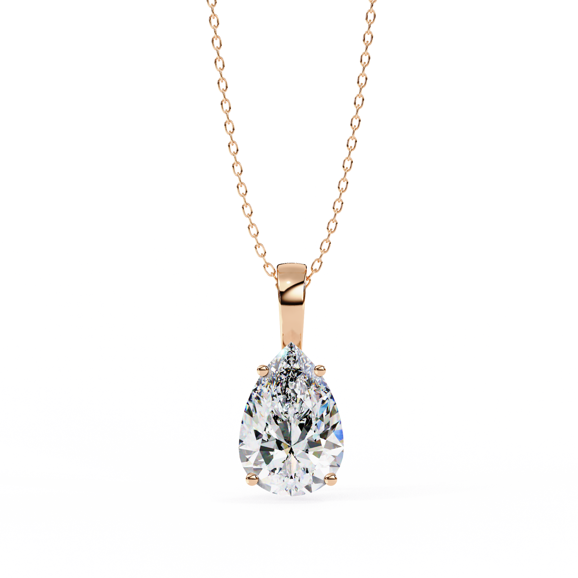 Solitaire pendant showcases a breathtaking Pear-shaped diamond held in a secure vertical orientation