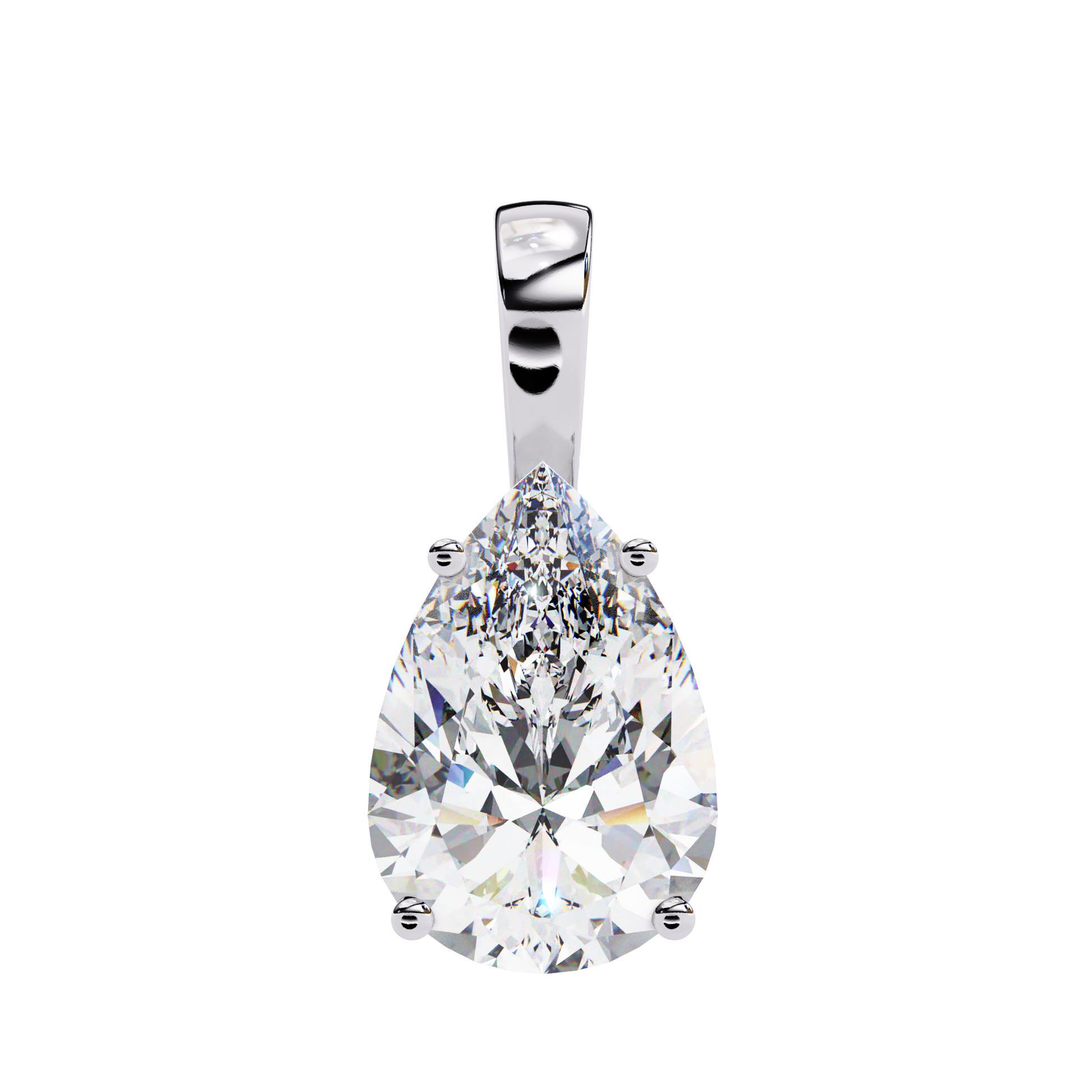 Solitaire pendant showcases a breathtaking Pear-shaped diamond held in a secure vertical orientation