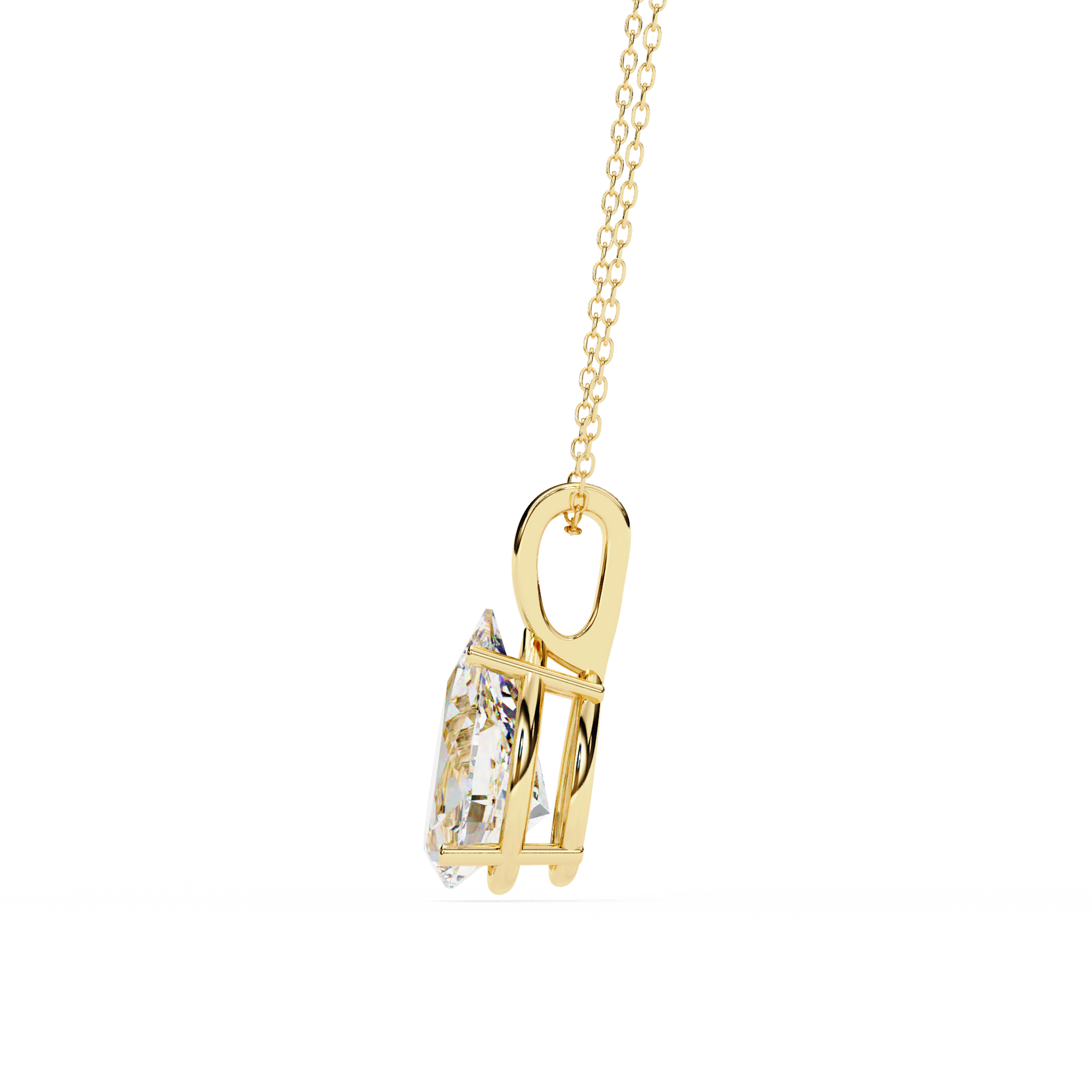 Solitaire pendant showcases a breathtaking Pear-shaped diamond held in a secure vertical orientation