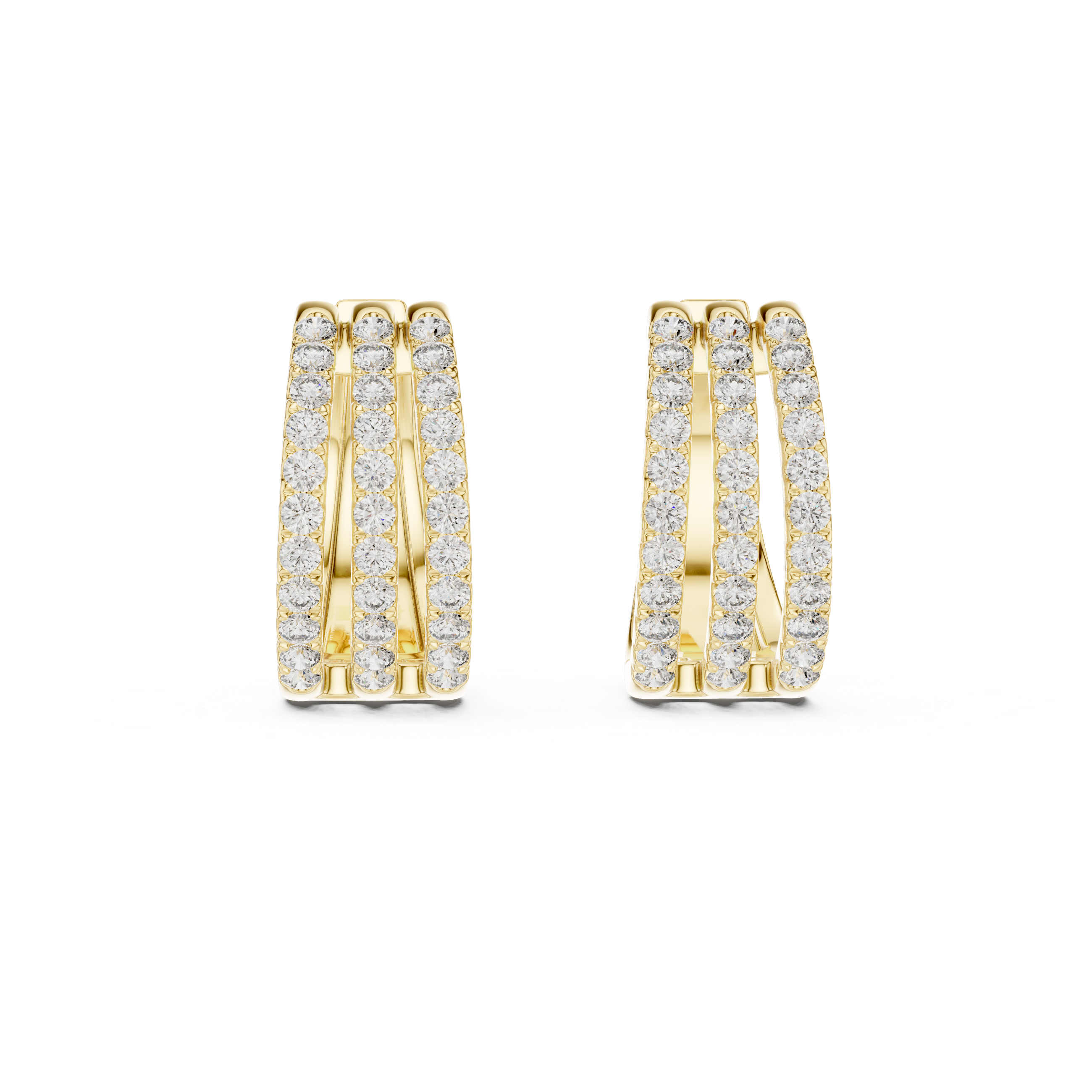 Gold hoop earrings with diamond accents on a white background