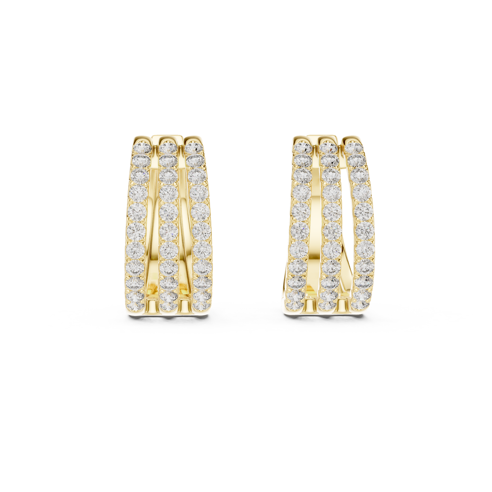 Gold hoop earrings with diamond accents on a white background