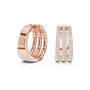 Rose gold hoop earrings with diamond accents on a white background