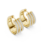 Gold hoop earrings with diamond accents on a white background